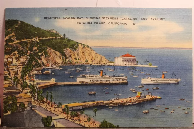 California CA Catalina Island Avalon Bay Steamers Postcard Old Vintage Card View