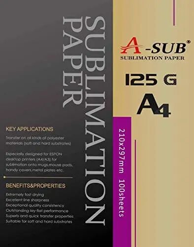 Sublimationspapier A4, 210 x 297 mm, 100 Blatt, 125 g/m², kompatibel mit EPSON,