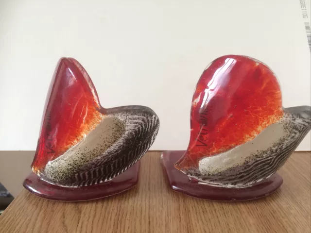 Vetrame Heavy Fused Art Glass Red And White Candle Holder Screens