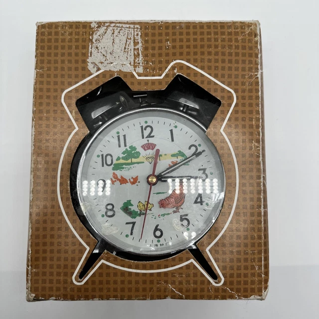 VINTAGE RETRO CHINA Diamond Wind Up Mechanical Animated Alarm Clock