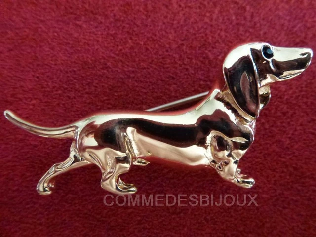 Broche Vintage Chasse - Chien Pointer, Feuilles De Chêne Et épis De Blé En Bronze Doré