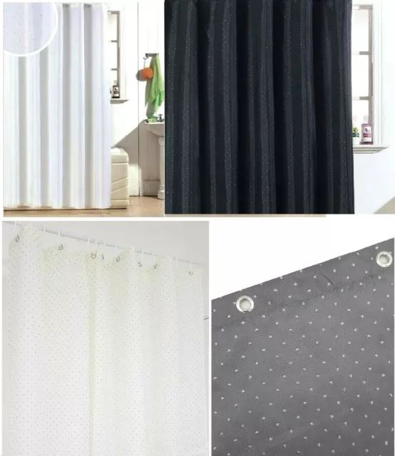 Diamante Shower Curtain With 12 Hooks Waterproof Fabric Long Drop Washable New