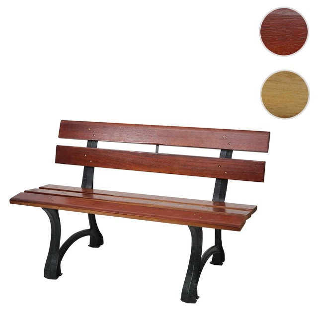 Mendler Gartenbank 125cm - 2-Sitzer Aus Holz Mit Gusseisengestell Braun
