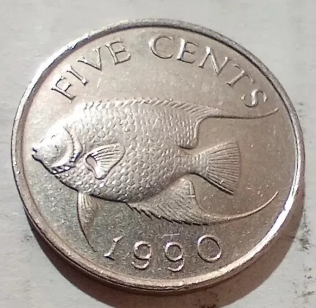5 Cents 1990 Bermuda Coin Fish Island Angelfish Elizabeth II