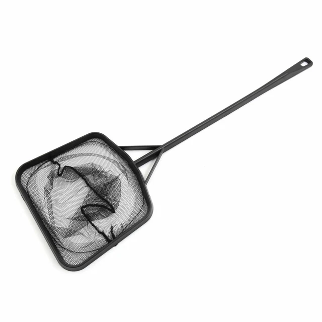 5.5" Wide Black Nylon Plastic Fish Shrimp Skimming Net for Aquarium Betta Tank