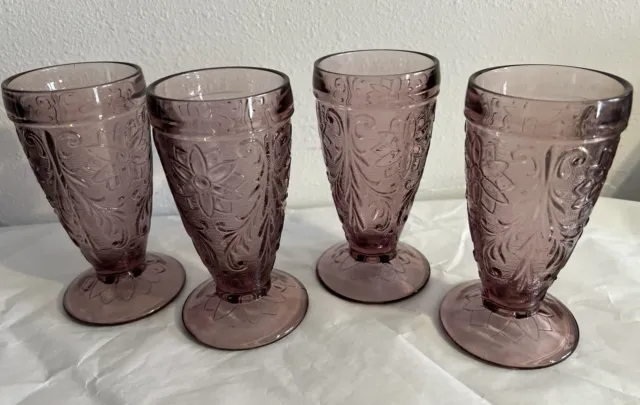Tiara Sandwich Purple  Indiana Glasses Footed Ice Tea Tumblers Parfait Set  4