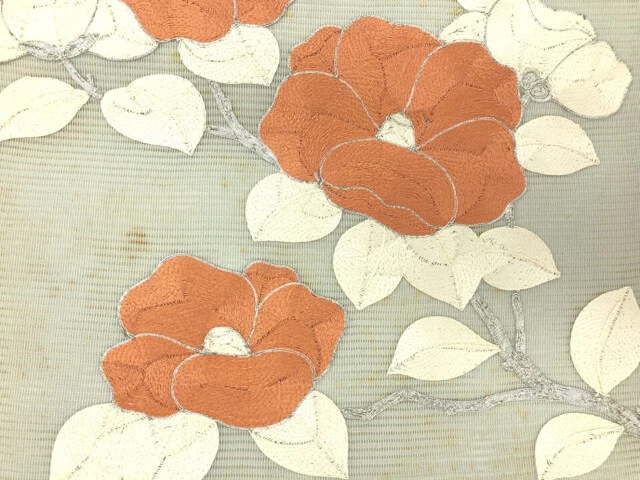 6238019: Japanese Kimono / Antique Nagoya Obi For Summer / Embroidery / Camellia