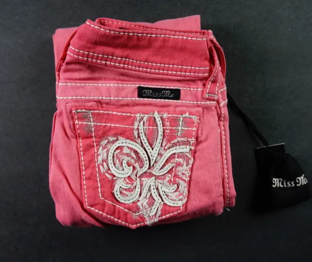 $108 Buckle Kids Miss Me Jeans "Fleur de Lis" Leather Inserts Capri Size 14