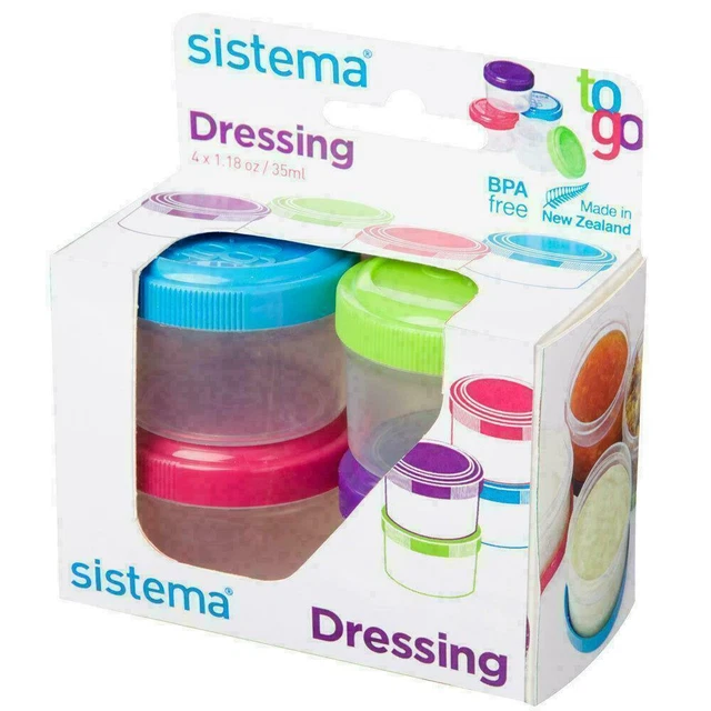 4 X SISTEMA Dressing Pots To Go 35ml Snack & Dip Food Containers Tubs