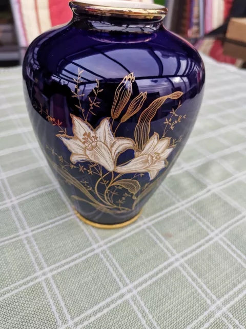 Limburg Kobaltblau Porzellan Vase  16 cm hoch - Lilien - Vintage