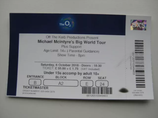 Michael Mcintyre  O2 London  06/10/2018  Ticket