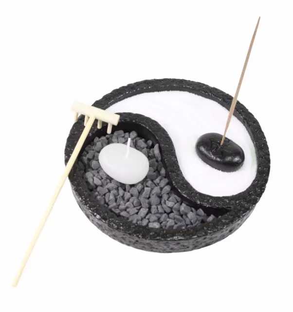 Tabletop Taiji Yin Yang Zen Garden Sand Rock Candle Incense Burner Home Decor