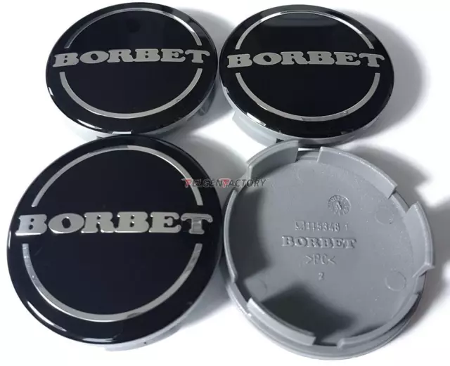 4x Original Borbet Felgendeckel | Nabendeckel Nabenkappe Schwarz Glanz Silber Ce