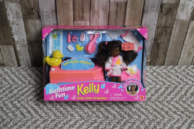 Vintage Rare 90s 🎀Barbie Shelly 100% Complete Bathtime Fun Black Kelly & Box