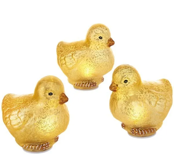 Set of 3 Lit Frosted Glass Chicks with Timer by Valerie Parr Hill New