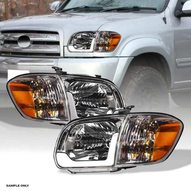 For 2005-2006 Tundra Crew/Sequoia Chrome Headlights+Corner Lamp Amber w/LED Tube