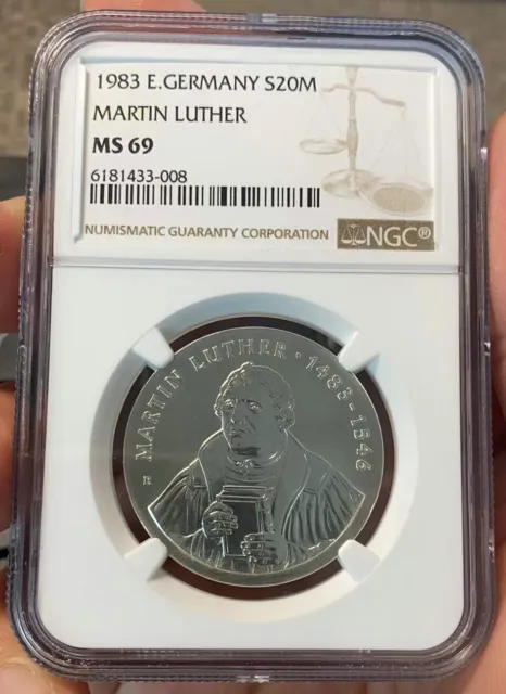East Germany DDR 1983 Martin Luther 20 Mark Silver NGC MS69  Rare in 69 grade