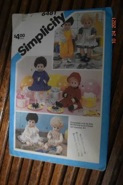 Simplicity 6481 Sewing Pattern Doll Clothes 17” 18” Dolls Dress Pinafore Coat