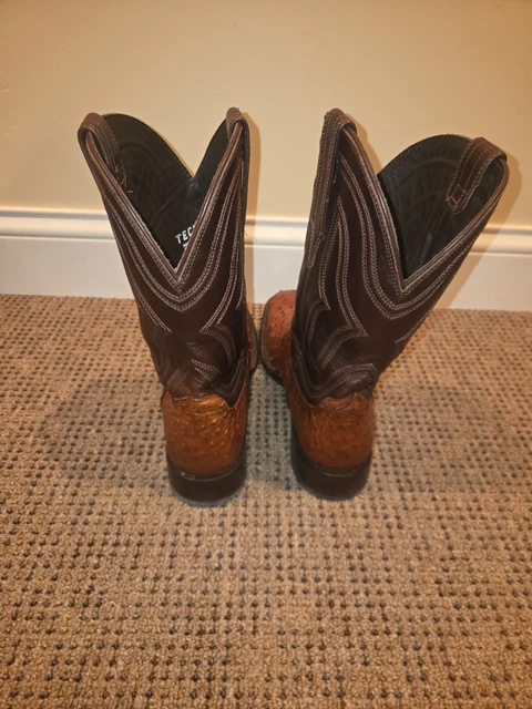 TECOVA THE EMMITT- Wide Square Toe Cowboy Boots In Pecan Ostritch Size ...