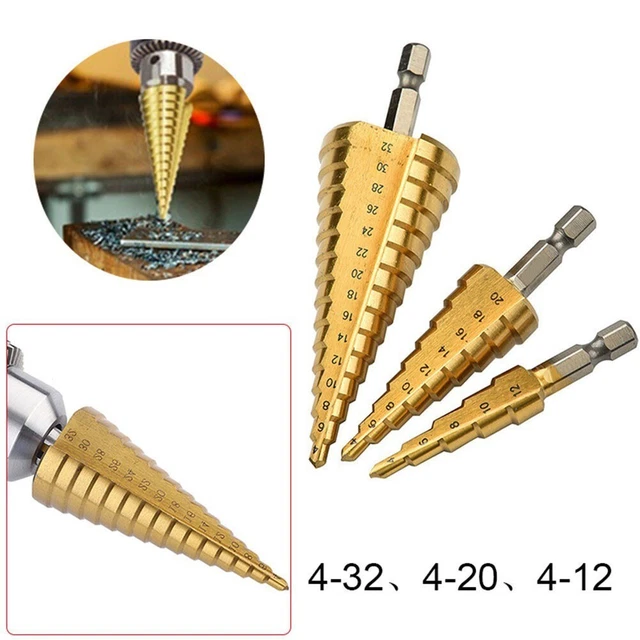 1pc HSS Steel Step Cone Drill Titanium Bit Metal Wood Hole Cutter 4-32/20/12mm