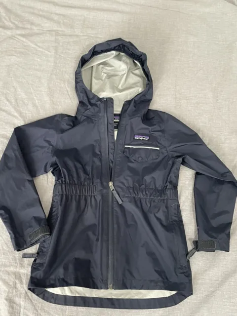 patagonia Kids Blue zip up hooded rain jacket unisex size Xs 5-6 Excellent UC
