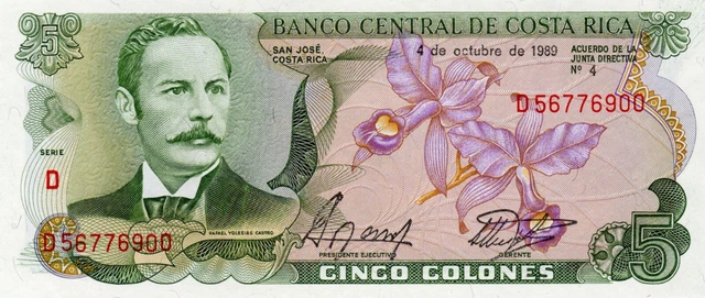 Banknote Costa Rica 5 Colones 1989 P236d.19