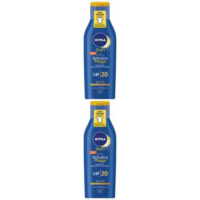 67,32EUR/1l 2 x Nivea Leche Solar LSF20 Botella Protección y Cuidado 250ml