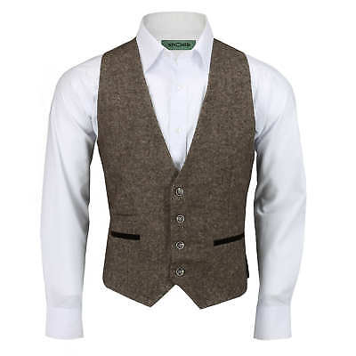 Uomo Vintage Tweed Herringbone Gilet Marrone su Misura Per Smart Formale Gilet