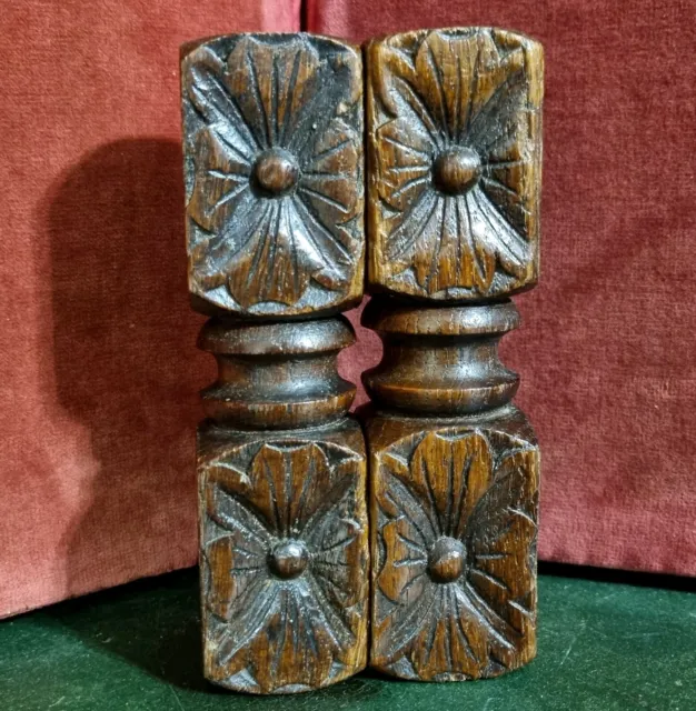 2 Victorian rosette wood carving Column Antique french architectural salvage 5"9 12