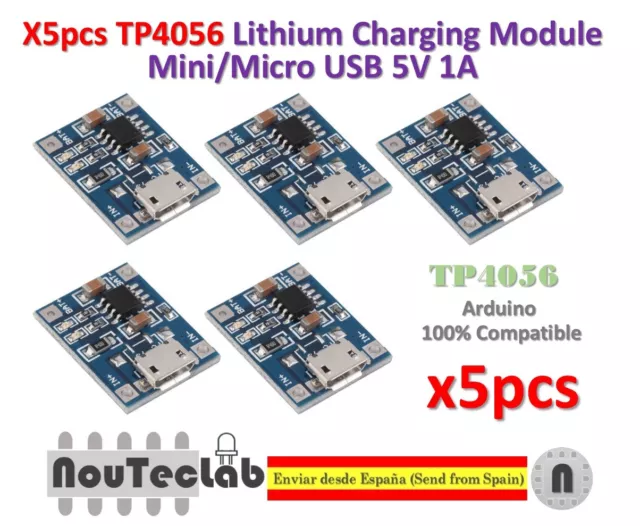 5 piezas módulo de carga de batería de litio TP4056 1A 5V mini/micro interfaz USB
