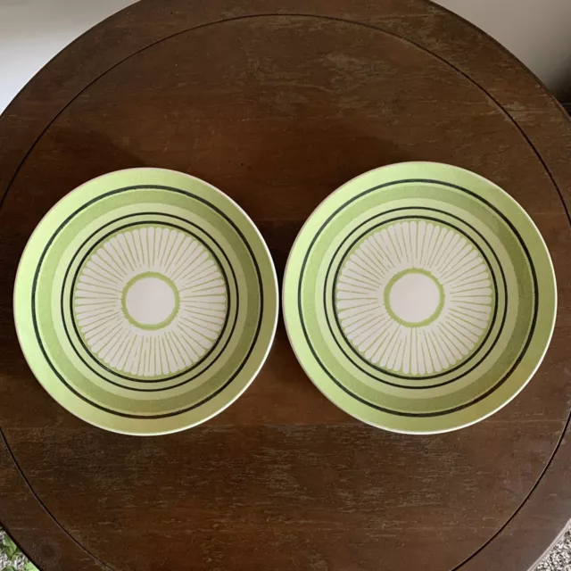 2 Taylor Ironstone Green Span Dinner Plates 10 1/4"