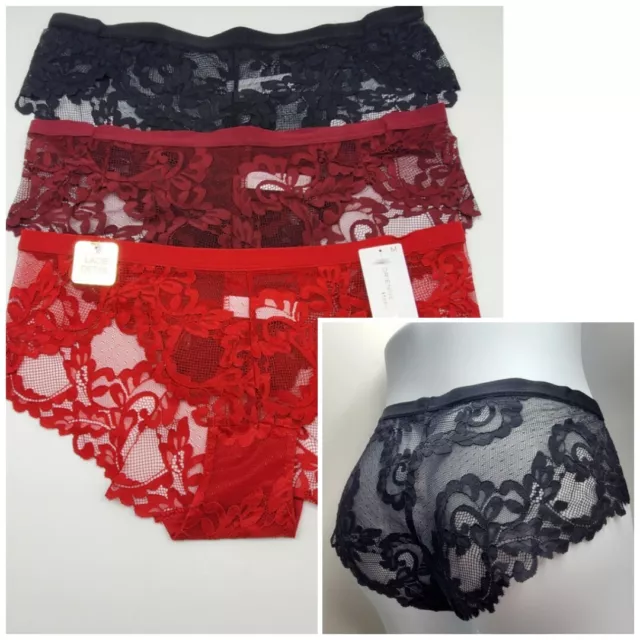 ADRIENNE VITTADINI 3-PACK Women's S M L Lace Panties Black/Red