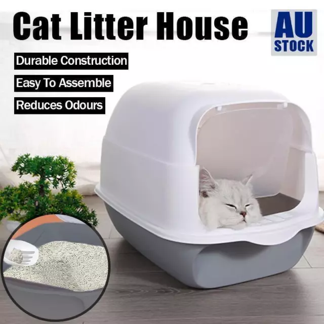 Paws &amp; Claws Cat Litter House Box Toilet Tray Pad Scoop Door Durable Pet Kit