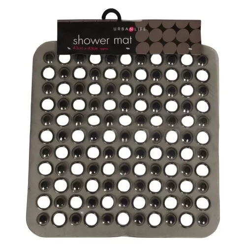 BATH SHOWER MAT NON SLIP PVC BLACK BATHROOM RUBBER MATS 43 x 43 cm