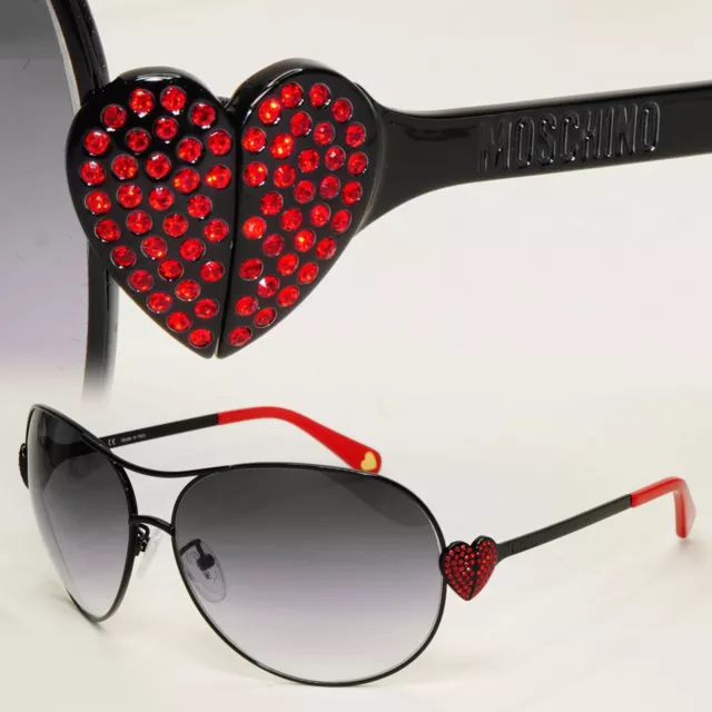 MOSCHINO SUNGLASSES 2005 Vintage Black Grey Pilot Red Heart MO578 01 101124 85.00 PicClick UK