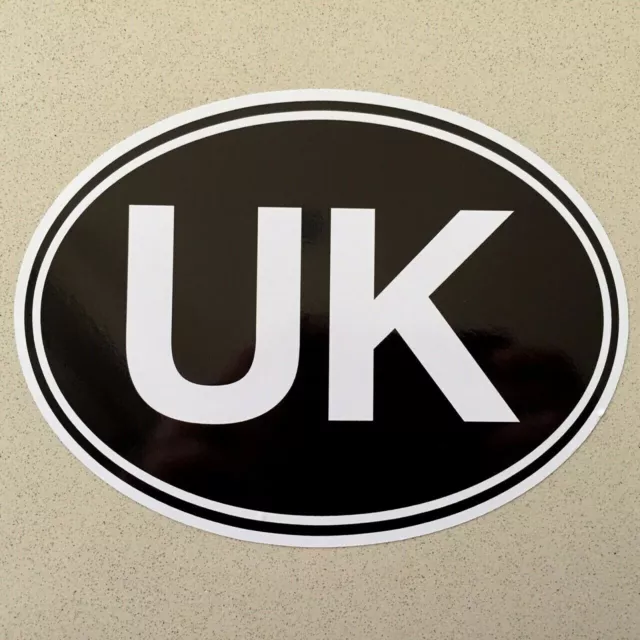 UK CAR STICKER Oval White On Black - Cars & Vans  - LEGAL SIZE 18CMS X 12CMS