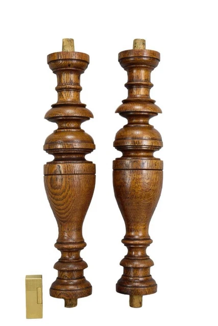 Architectural French Antique Pair Carved Oak Wood Columns Trim Posts Pillars