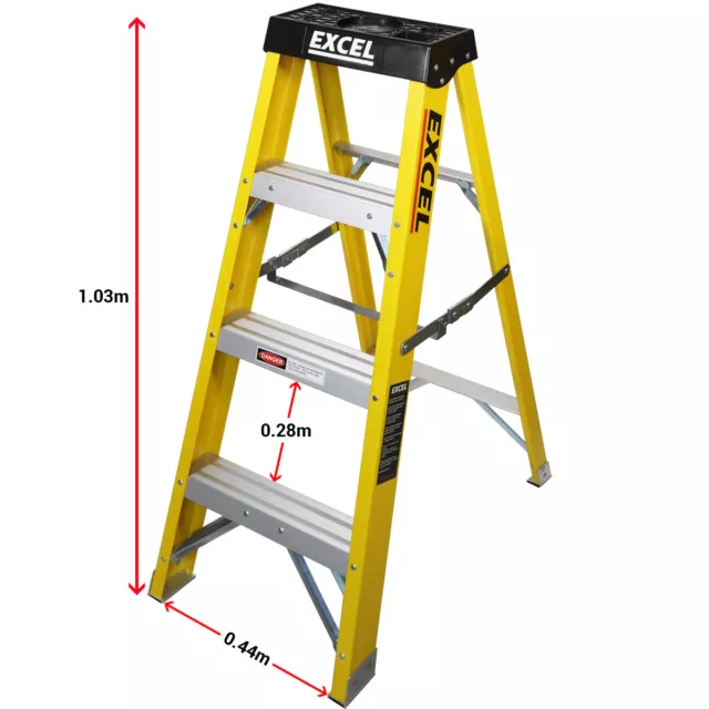 Excel Fibreglass Step Ladder 4 Tread Electricians Heavy Duty 1.03M EN131