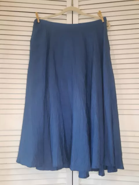 Boden Blue Midi Skirt Zips Up 100% Silk Size 14L