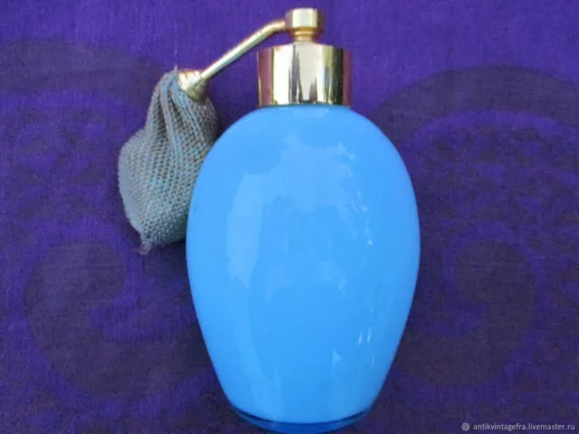 Flacon de parfum ancien Verre opalin bleu Art Déco Old perfume bottle Art Deco