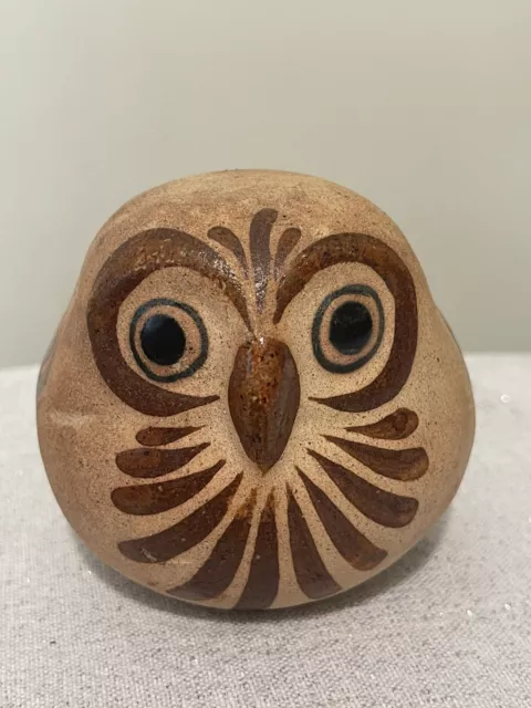 VTG MEXICAN POTTERY OWL FOLK ART HAND PAINTED TONALA CERAMIC OWL  Figurine 3.25”
