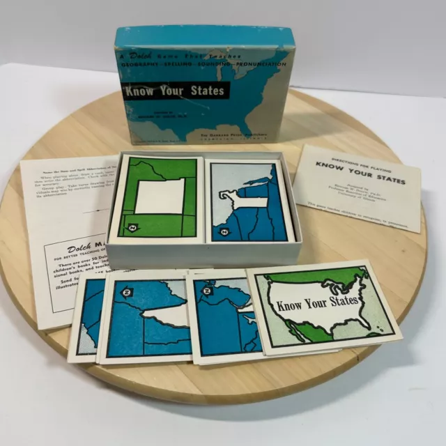 Vintage 1955 Know Your States Educational Card Game Geography Edward W Dolch B4