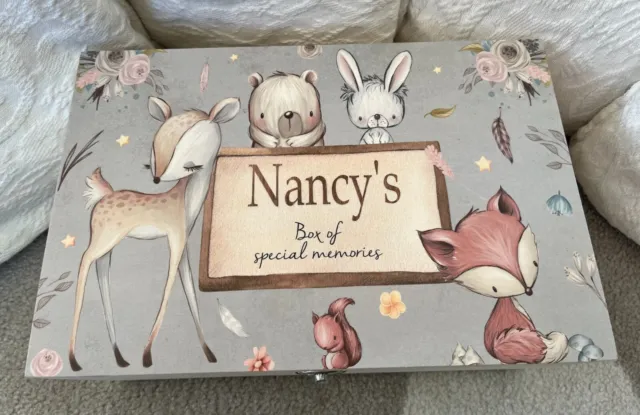 Personalised keepsake box, memory box, gift box, baby box, woodland, deer