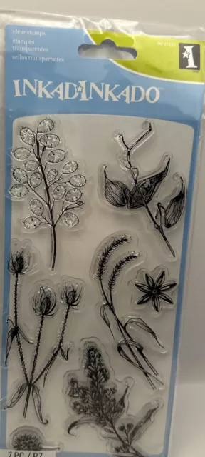 Inkadinkado Clear Rubberstamps Flower Seeds and Pods  7 pieces NEW! 40076