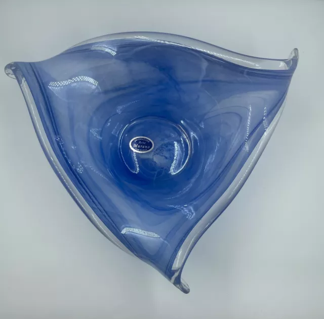 VINTAGE Lavorazione Arte Murano Glass Bowl Iridescent  Blue Made in Italy