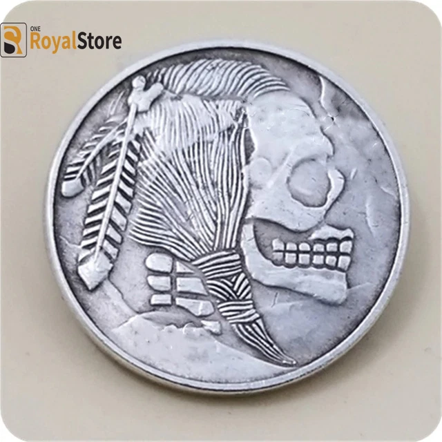 hobo nickel coin skull indian headdress Coins Collectibles ENGRAVING ART gift