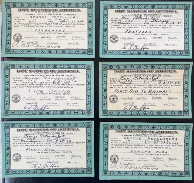 BOY SCOUTS OF AMERICA 1930's Merritt Badge Card LOT OF 6 Cards Sturgis Michigan