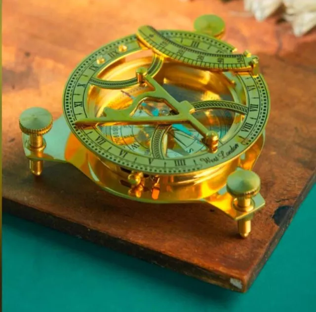Nautischer 3-Zoll-Sonnenuhr-Kompass aus antikem Messing zum Sammeln und als...