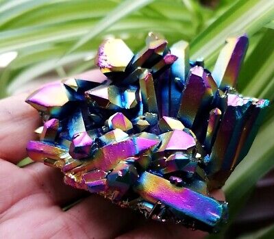 F3321 Rainbows Angel Aura Quartz Crystal Cluster,Titanium & Platinum Coated 146g