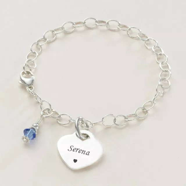 Personalisiert Sterlingsilber Armband mit Gravur Auf Herz Anhänger &